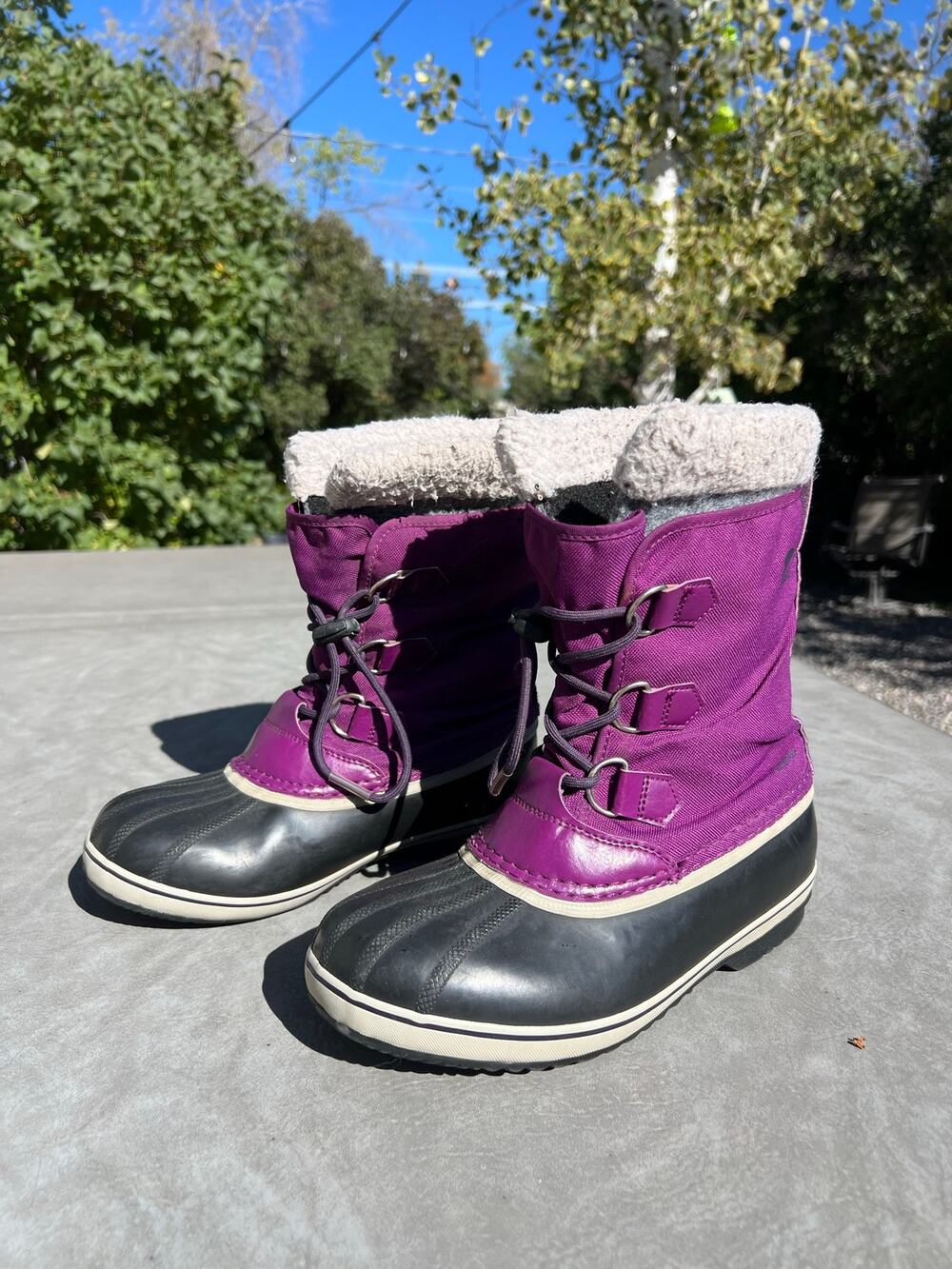 Sorel kids 6 Yoot Pac purple snow winter boots quick tie waterproof warm shoes